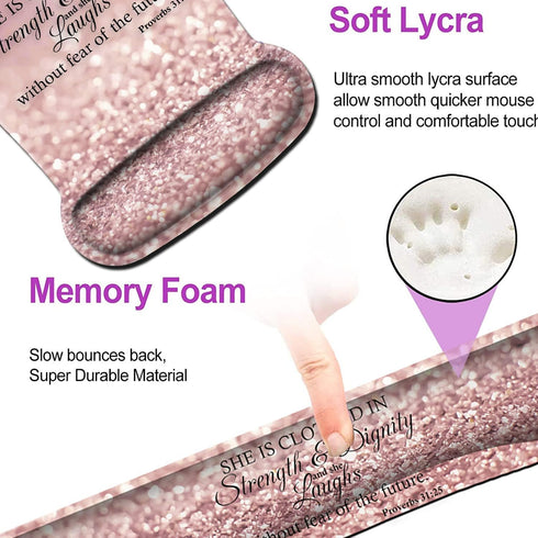 Keyboard Wrist Rest Pad & Ergonomic Mouse Pad Set, Proverbs 31:25 Pink Design for Gaming, Office, Pain Relief