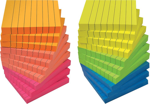 Better Office Products Lined Sticky Notes: 3 x 3, 20 Pack Box, 2,000 Sheets (100/Pad), Bright Assorted Colors