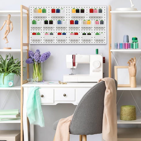 Roowest 60 Pcs Pegboard Cups Set, Wall Organizer with Hooks and Loops for Office Storage, Garage, Craft Workshop, White