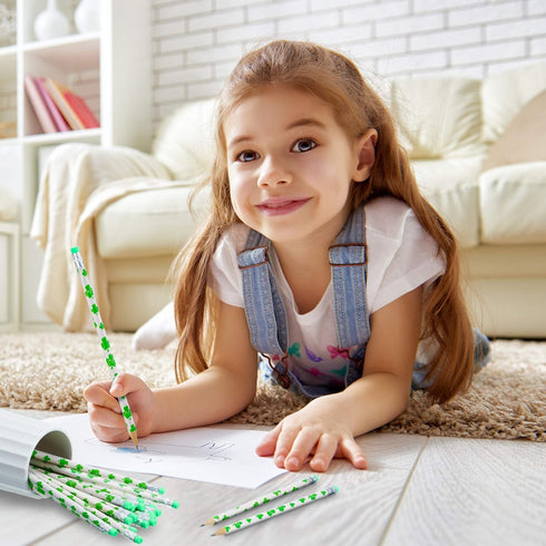 St Patrick's Day Wooden Pencils, Shamrock Green Party Pencils for Kids, 50 Pieces