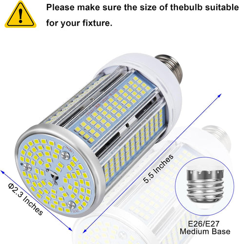 2 Pack 400W Equivalent LED Corn Light Bulb, 6000 Lumen 6000K Daylight, E26/E27 Medium Base for Indoor Garage Warehouse