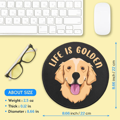 YAZMEEN Golden Retriever Mousepad, Non-Slip Rubber Base, Life is Golden Mouse Mat for Laptop, Office Gifts