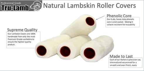 Tru-Lamb 100% Natural Lambskin Professional Paint Roller - 9 x 3/8" - 3 Pack
