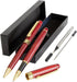 Juvale 2-Pack Luxury Ballpoint Pen Set for Men - Cherry Red Wood Finish, Brown - Smooth 0.7mm Black Ink