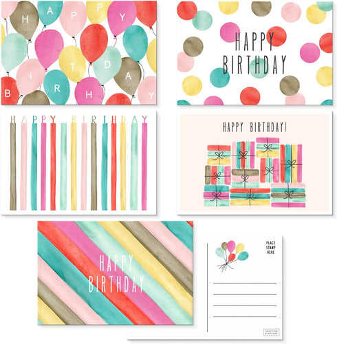 Sweetzer & Orange Happy Birthday Postcards Pack (60 Post Cards) 4x6” for Kids and Adults, Blank Birthday Decor Sheets