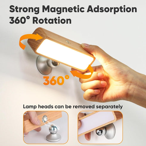 Moroommt Dimmable Wood Wall Sconces Battery Operated, Rechargeable Wall Lights Battery Operated, Stick On Wall Mounted