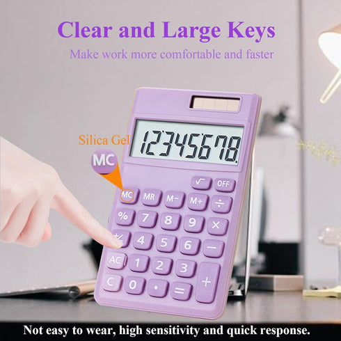 Basic Calculator, Cute Pocket Size Mini Desktop Calculators for School, Office, Home (Purple)
