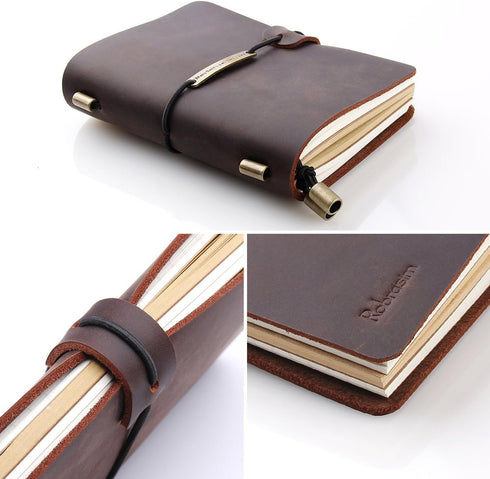 Refillable Handmade Leather Travelers Notebook - Small Size 5.2" x 4" Inches, Coffee