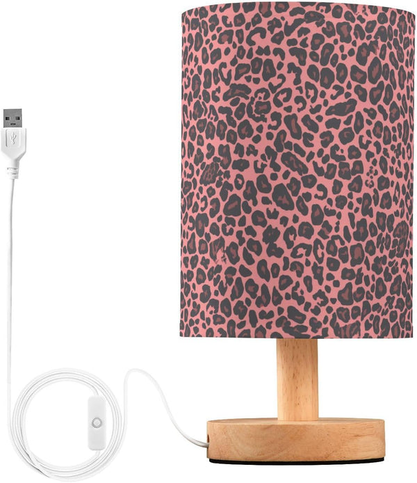 Amooorous Leopard Skin Print Black Peach Bedroom Table Lamp Baby Night Light for