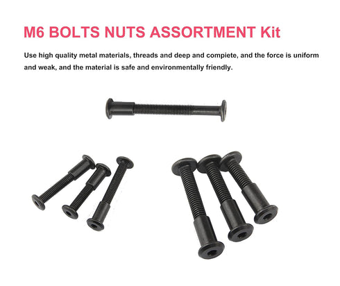 cSeao 114Pcs M6 Crib,14 15mm 80mm Black Flat Head Allen Bolt Joint Connecting Bolts Socket Cap Screws Cap Nuts Kit
