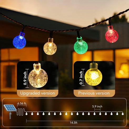 2 Pack 40FT 60 8 Metaku Solar String Lights for Outside, Total LED Crystal Globe String Lights, Solar Powered Outdoor