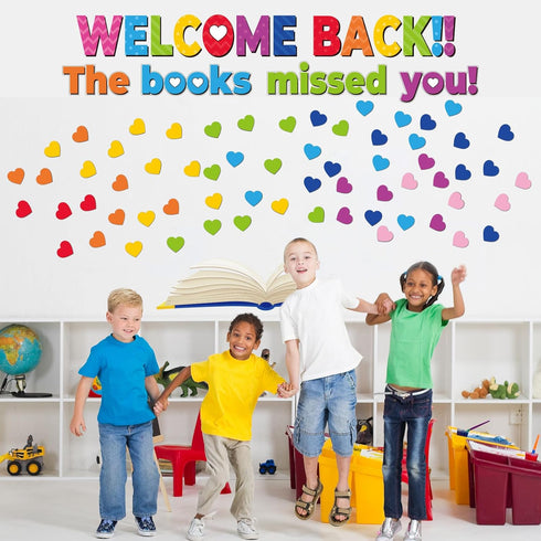 Chunnin Colorful Heart Reading Bulletin Board Decorations Set, Welcome Back The Book Missed You Craft Supplies