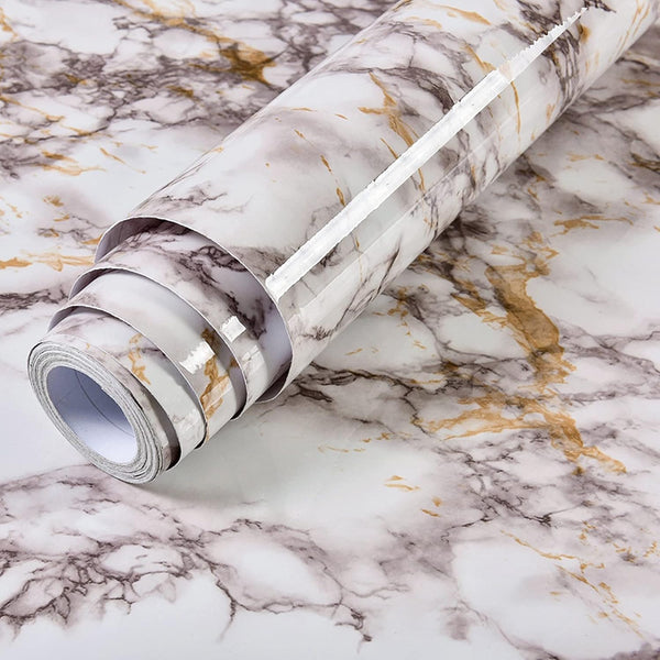 VIOPVERY White Marble Peel and Stick Wallpaper 15.7"x197" - Waterproof Self-Adhesive Contact Paper for Kitchen Desk and