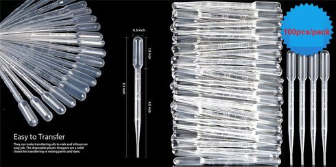 Pack of 100 3ml Plastic Transfer Pipettes, Eye Dropper Makeup Tool for Essential Oils