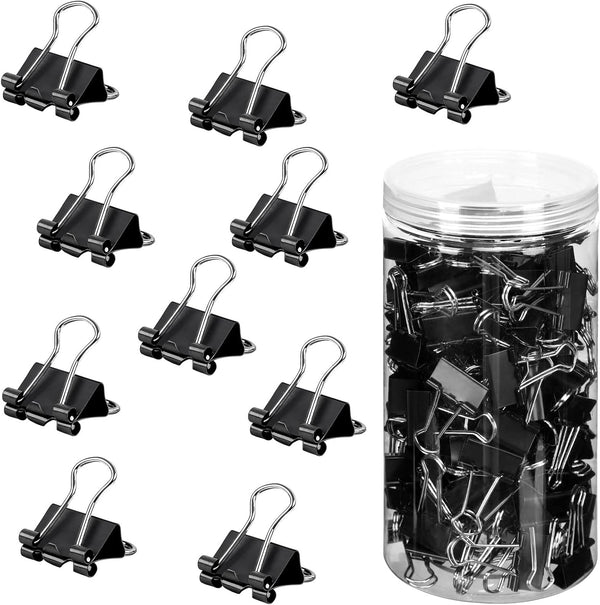 JANYUN 150Pcs Medium Binder Clips, 25mm/1 Inch Large Paper Clamps for Office School Home Supplies (Black)