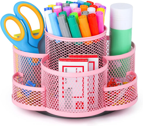 Pink Desk Organizer - Rotating Pencil Holder, Cup Holder for Desk Office, Pen Organizer in Pink