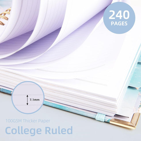 Spiral Notebooks for Work, 240 Pages Lined Spiral Journal Notebook, 5 Subject A5 College Ruled Journals for Writing, 8.6”x6.2''Journaling Notebooks for School Office Supplies (Blue Marble) by Kutoda
