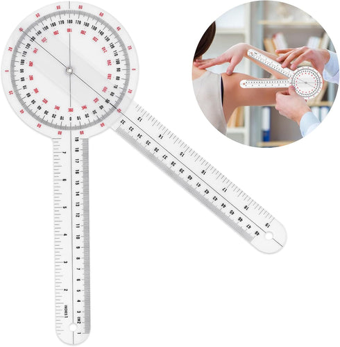 Prasacco 12 Inch Goniometer, Transparent Orthopedic Angle Ruler, 360 Degree Goniometer Protractor for Body Measuring