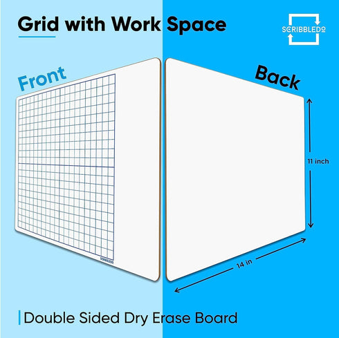 SCRIBBLEDO 10 Pack Dry Erase Graph Whiteboard, 11"x14", Double Sided Grid Board for Home School Classroom Use