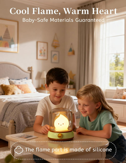 Dimmable, Cute Smiley Lamp, Portable LED Night Light for Bedroom, Camping | Rechargeable, Candle Flame Light, Desk