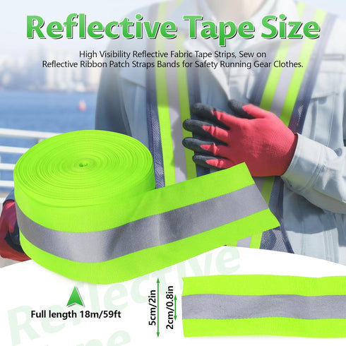 2'' x 59ft Reflective Tape for Clothing, High Visibility Reflective Fabric Tape Reflective Strips, Sew on Reflective Ribbon Patch Straps Bands for Safety Running Gear Clothes