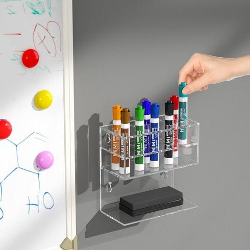 HIIMIEI Dry Erase Marker Holder for Whiteboard, Wall Mounted 2-Tier 10-Slot Clear Acrylic Organizer