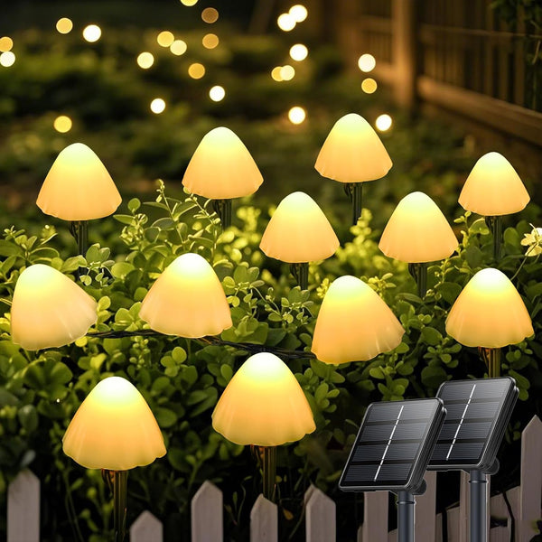 OZS 2PK 32LED 55FT Mushroom Solar Garden Lights Outdoor, Solar String Lights