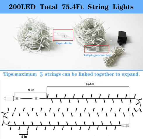 YAOZHOU 200LED 4th of July Decorations, Red White and Blue String Lights for Christmas, Independence Day, Bedroom,