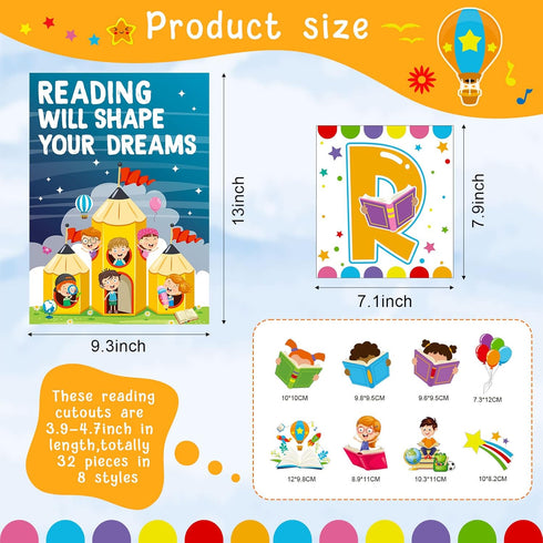 Zonon 45 Pcs Reading Classroom Decorations Bulletin Board Poster Banner Set for Teachers Preschool Library