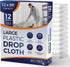12 Pack 12 x 9 ft Extra Large Painter s Plastic Drop Cloth, Light & Durable Dust Cover for Painting