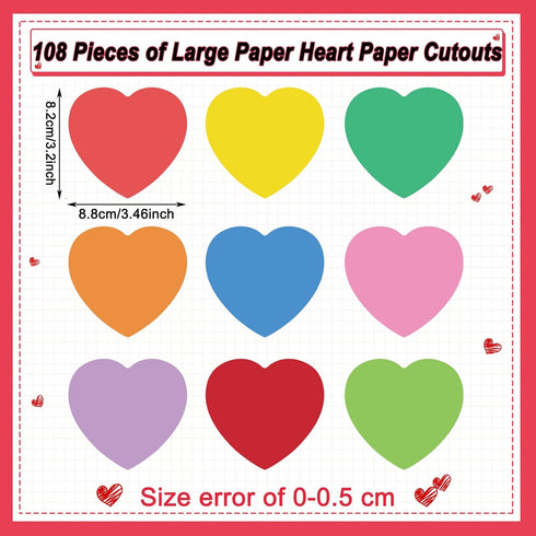 Geyee 108 Pcs Heart Cutouts, Paper Heart Bulletin Board Decorations for Classroom DIY Craft School Decor