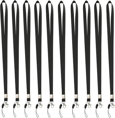 YOUOWO Neck Office Nylon Woven Black Lanyards for Badges Holders with J-Hook - Pack of 10