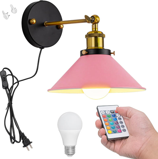 Remote Control Lamp Macaron Pink Metal Wall Sconce Adjustable Angle Wall Lamp