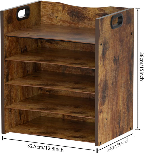 File Organizer for Desk, Wood Desk Organizer, 5 Tier Office Accessories with Handle, Mesh File Organizer