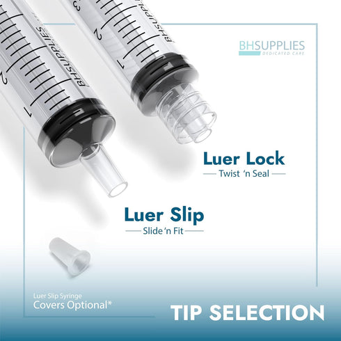 BH Supplies 3ml Luer Slip Tip Syringe with Caps, Sterile, Individually Wrapped, 100 Syringes