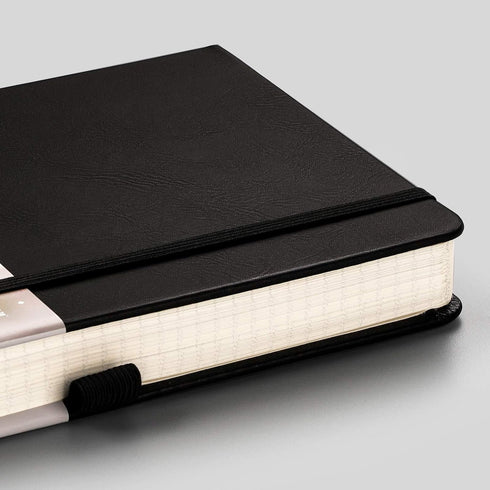 EMSHOI A5 Graph Paper Notebook, 256 Pages, Hard Cover, 120gsm Thick Paper, Smooth PU Leather, Black
