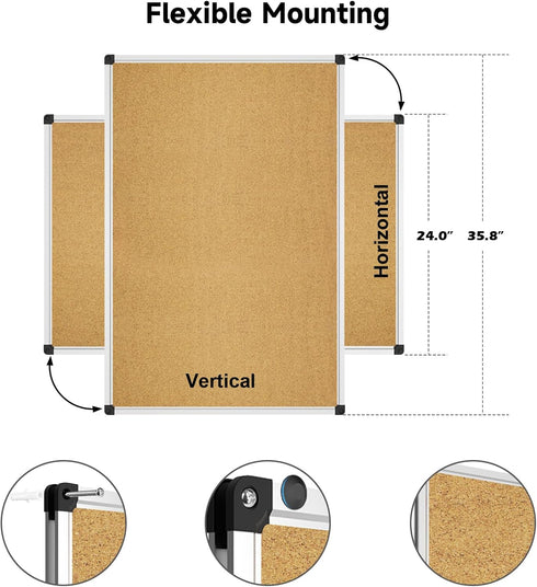 XBoard 36 x 24 Cork Bulletin Board, Notice Board with Aluminum Frame and Push Pins for Display