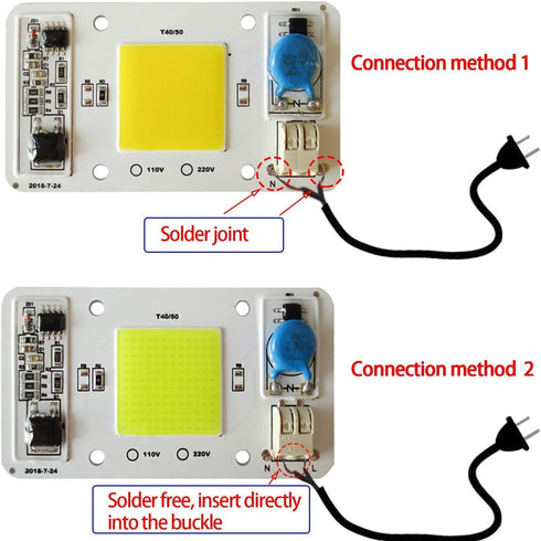 2PCS 50W 110V LED COB Chip White Light Engine Integrated Smart IC Driver Free Solder for LED Floodlight Ceiling Light
