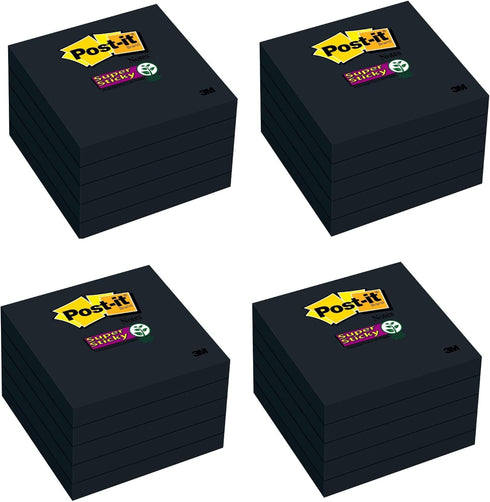 Super Sticky Notes - 2X Sticking Power, 3 x 3-Inches, Black, 5-Pads/Pack, 4 Pack (654-5SSSC)