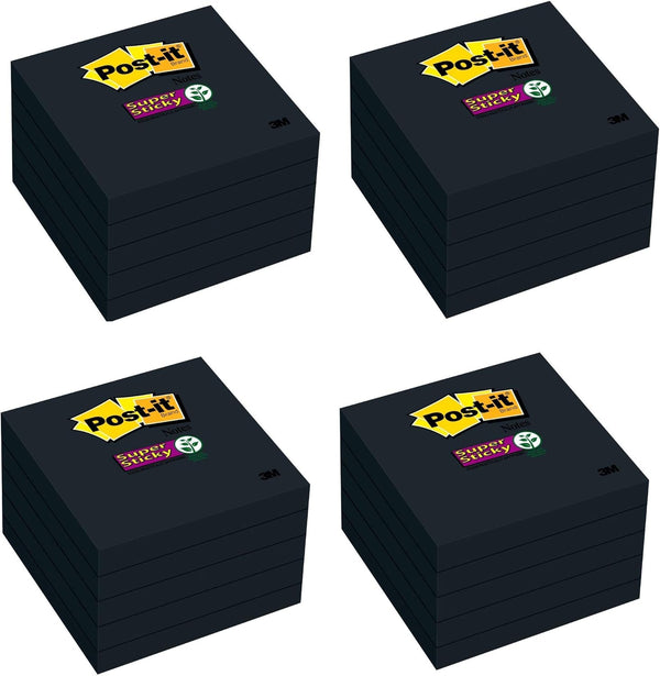 Super Sticky Notes - 2X Sticking Power, 3 x 3-Inches, Black, 5-Pads/Pack, 4 Pack (654-5SSSC)