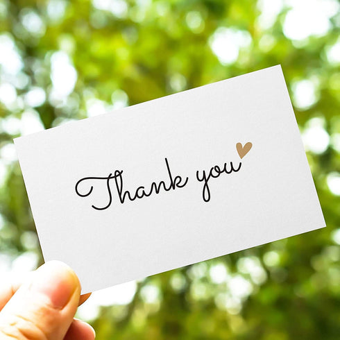RXBC2011 500 3.5 2 Inch Little Thank You Cards Gold Heart Design Bulk Thank you Notes for All Occasions x