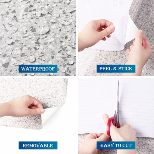 FunStick Granite Countertop Contact Paper 12"x200" Waterproof Self Adhesive Grey Marble Wallpaper for Kitchen and