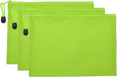 PATIKIL Waterproof Zipper File Bags, 3 Pack A5 Document Holders, Pencil Pouch for Office Use, Green Color