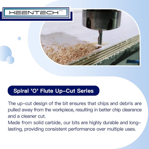 KEENTECH CNC Spiral Router Bit O Flute Up Cut, 1/4 Shank, 1/4 Cutting Diameter, 1-1/4 Cutting Depth