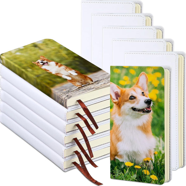 Jetec Sublimation Journal Blank Notebooks, Faux Leather, Small A6 Notepad, 200 Pages, 12 Packs