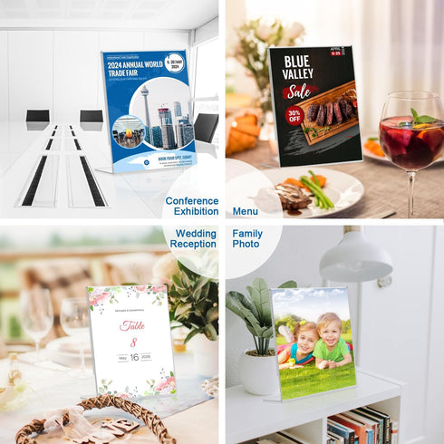 8.5 11 6Pack BlueValley Acrylic Sign Holder x Table Display Stand Vertical Clear Plastic Paper Sign Frame for Flyer
