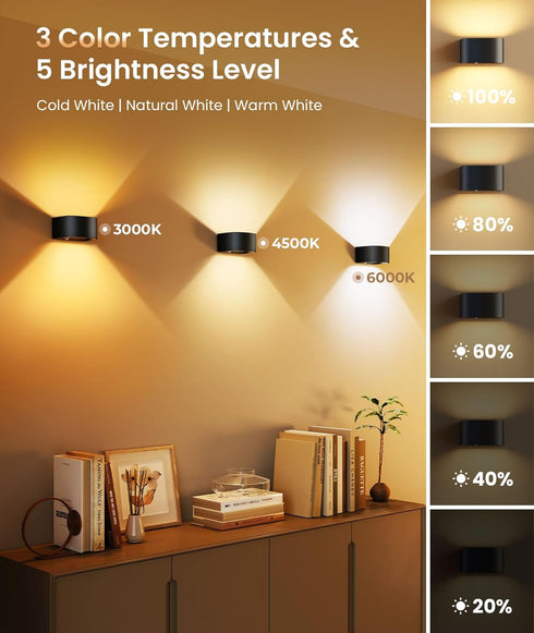 3 5000mAh 2 Pack FULEN Motion Sensor Wall Light with Remote Control Colors Wireless Wall Lamp LED Indoor Up and Down