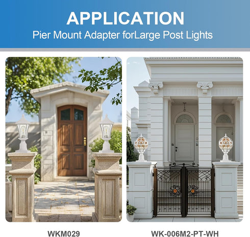 3" Cast Aluminum Pier Mount Base, Diameter Pier Mount Adapter for Outdoor Post Light, White Pier Mounting Base for Deck