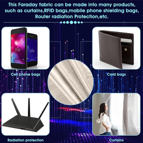 Tatuo Faraday Fabric Roll, 79" x 42.5", EMF Shield Protection, Anti Radiation, EMI Isolation, Signal Blocking