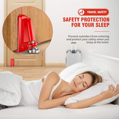 Door Jammer Door Stopper, Portable Aluminum Alloy Security Lock for Travel & Personal Protection (Red)